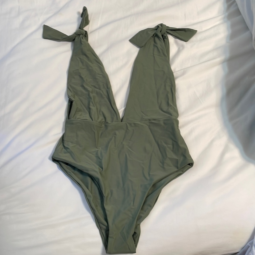 Olive green one piece bathing suit
